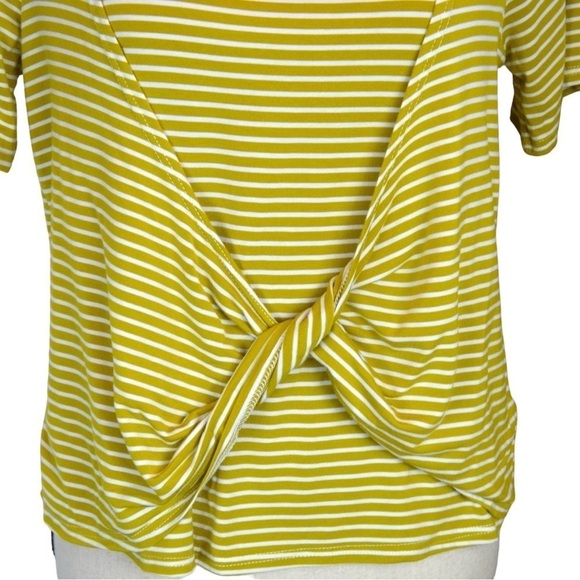 Hem & Thread Short Sleeve Round Neck Striped Twist Double Layer Top, Medium - Picture 2 of 7